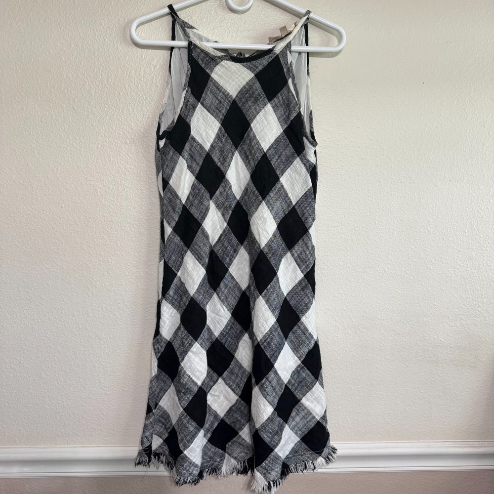 Philosophy Halter‎ Dress Women's 6P Black White Gingham Frayed Hem Sleeveless